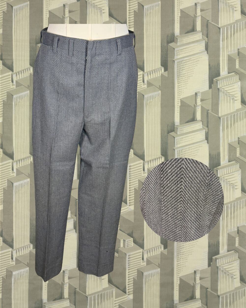 Vintage 1970s Farah Chaparral Mens Gray Herringbone Dress Pants Trousers 36X32